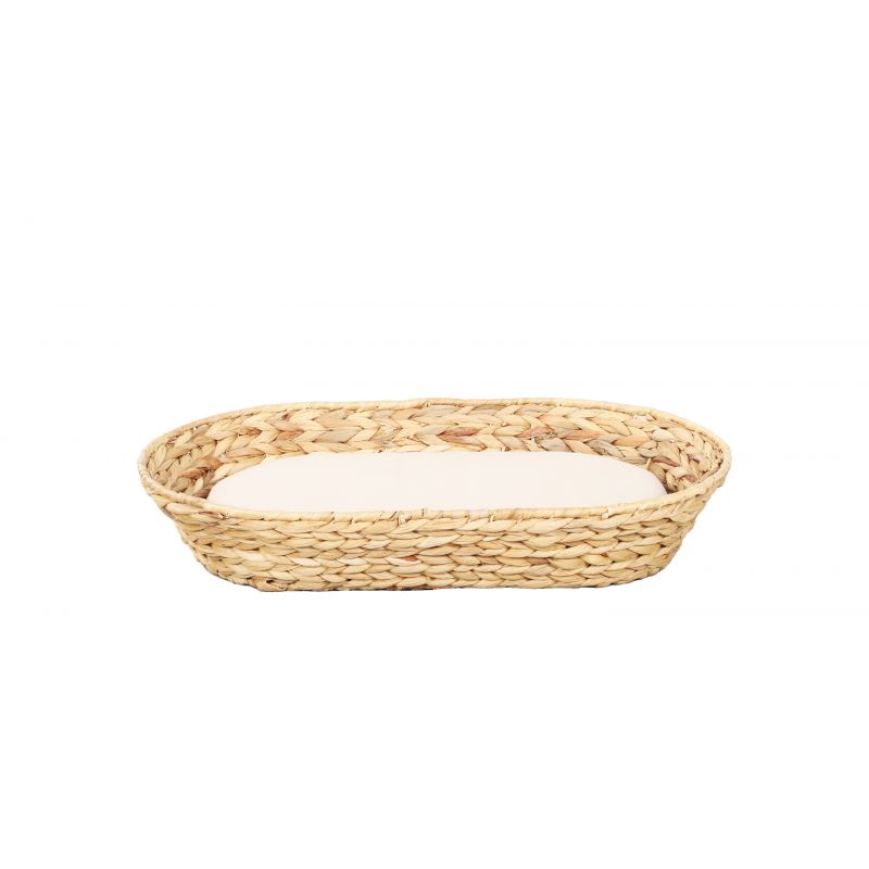 Panier ovale HELIOS pour chien et chat en jacinthe d'eau coussin écru