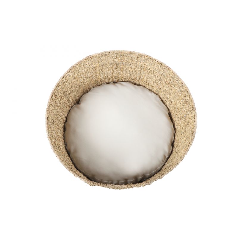 Panier rondATHENA pour chien et chat en jonc de mer coussin écru