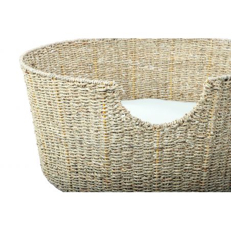 Panier rondATHENA pour chien et chat en jonc de mer coussin écru