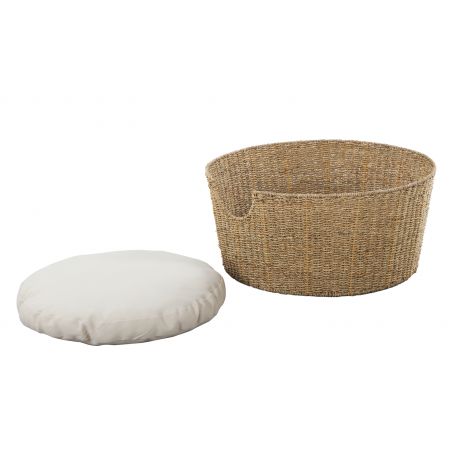Panier rondATHENA pour chien et chat en jonc de mer coussin écru