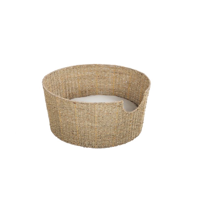 Panier rondATHENA pour chien et chat en jonc de mer coussin écru