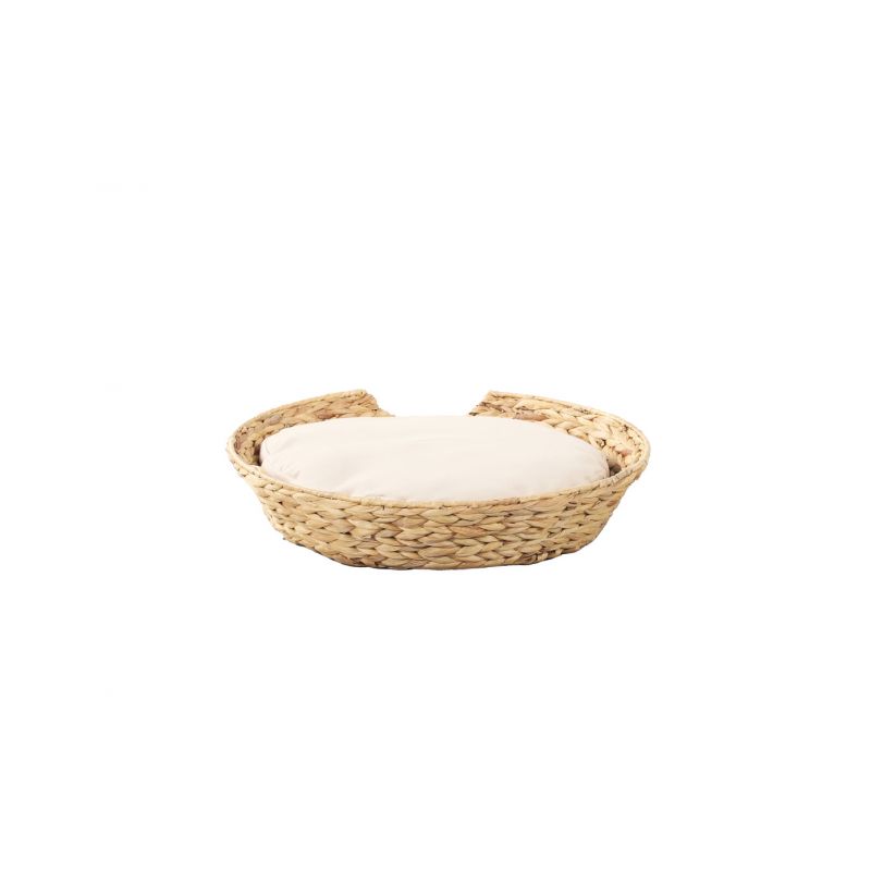 Panier rond HERA pour chien et chat en jacinthe d'eau coussin écru
