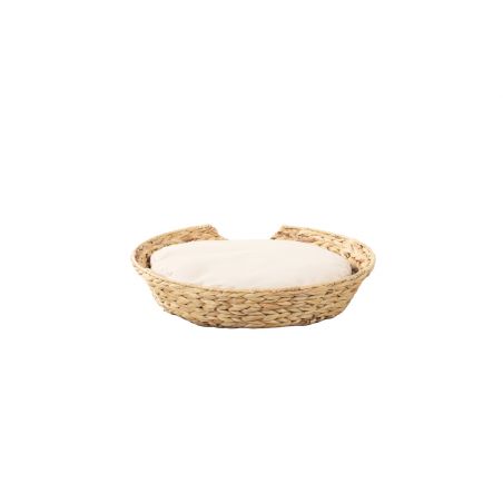 Panier rond HERA pour chien et chat en jacinthe d'eau coussin écru