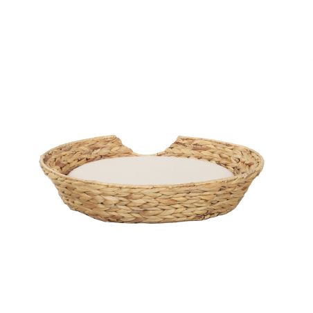 Panier rond HERA pour chien et chat en jacinthe d'eau coussin écru