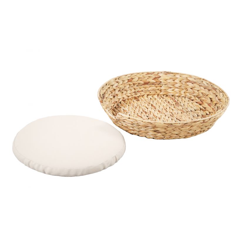 Panier rond HERA pour chien et chat en jacinthe d'eau coussin écru