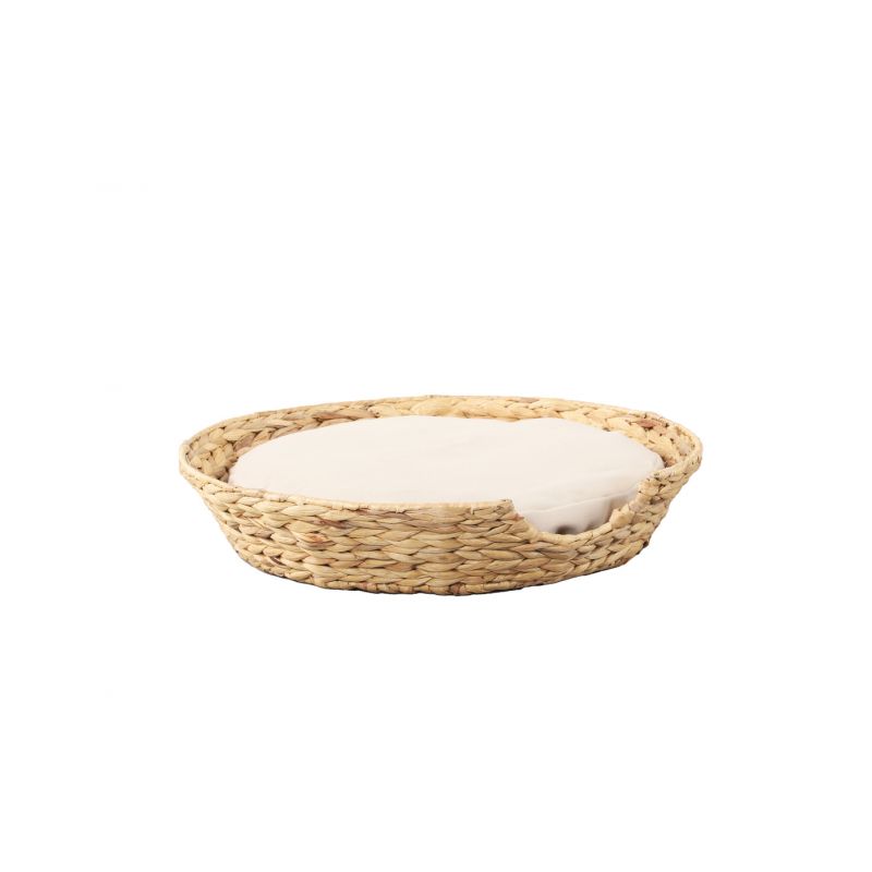 Panier rond HERA pour chien et chat en jacinthe d'eau coussin écru