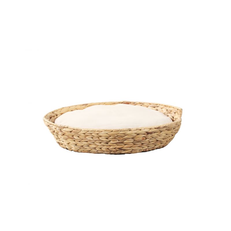 Panier rond HERA pour chien et chat en jacinthe d'eau coussin écru