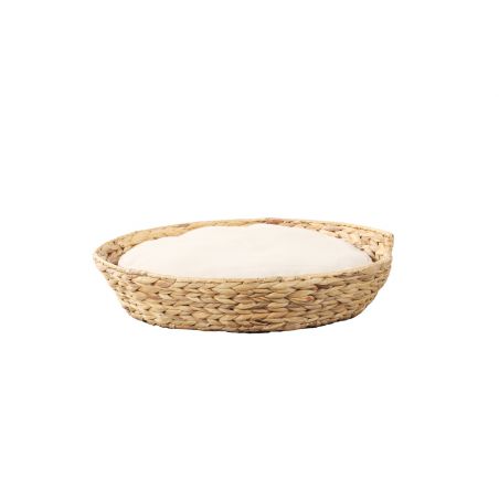 Panier rond HERA pour chien et chat en jacinthe d'eau coussin écru
