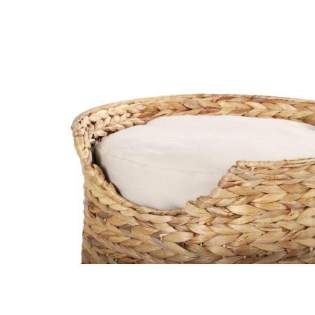 Panier rond CRONOS pour chat en jonc de mer coussins écru