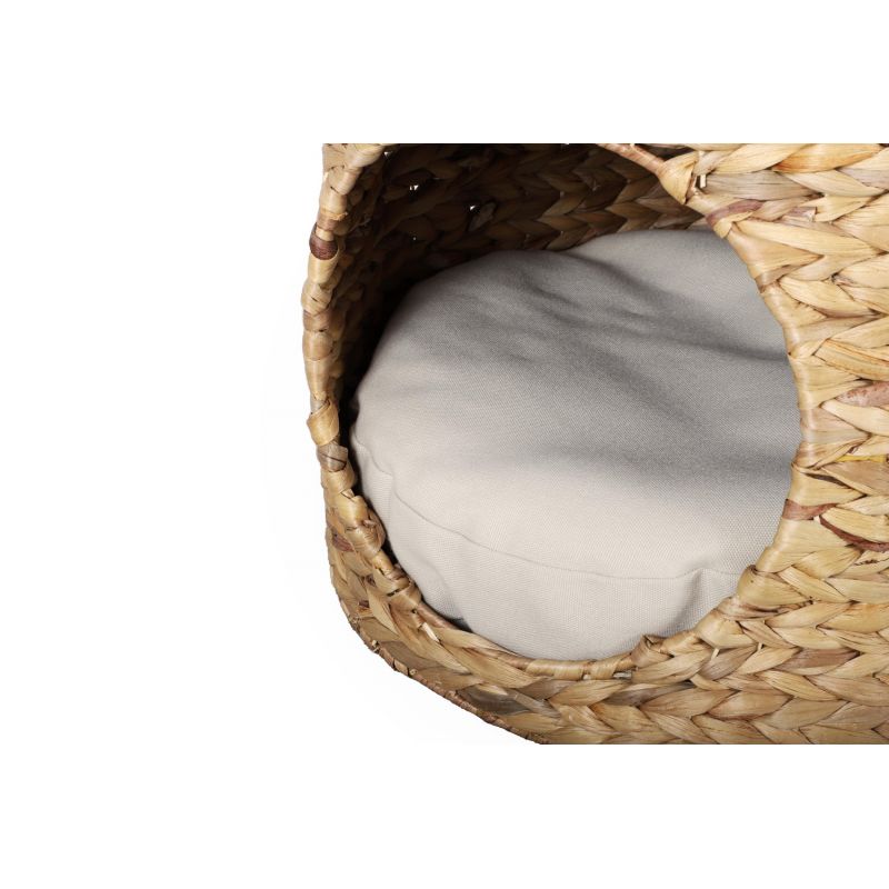 Panier rond CRONOS pour chat en jonc de mer coussins écru