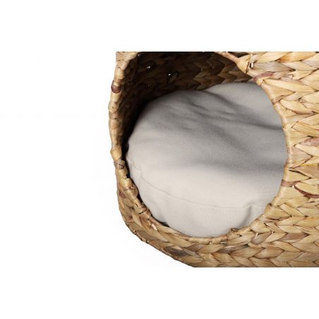 Panier rond CRONOS pour chat en jonc de mer coussins écru