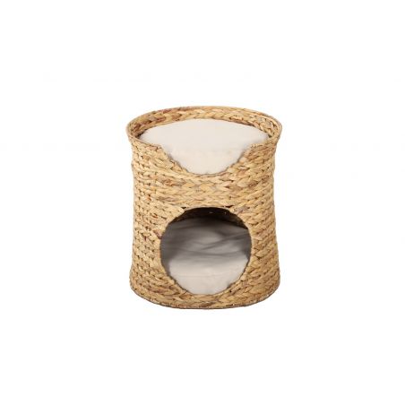 Panier rond CRONOS pour chat en jonc de mer coussins écru