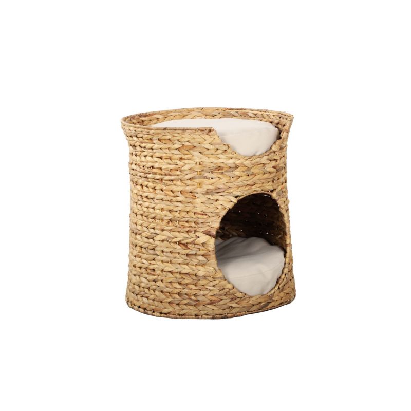 Panier rond CRONOS pour chat en jonc de mer coussins écru