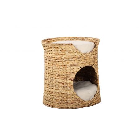 Panier rond CRONOS pour chat en jonc de mer coussins écru
