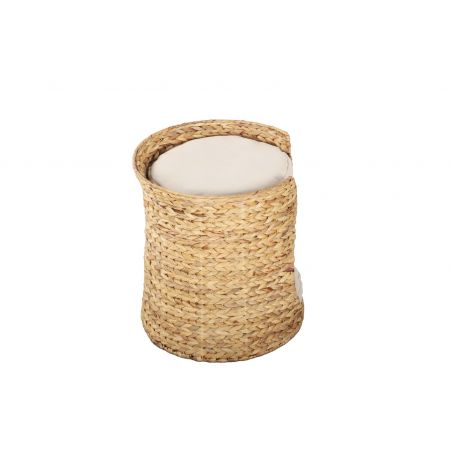 Panier rond CRONOS pour chat en jonc de mer coussins écru