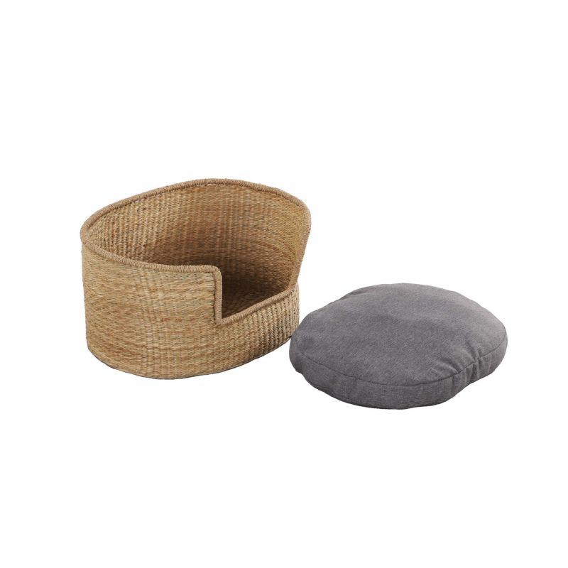 Panier rond ATLAS pour chien et chat en jonc de mer coussin gris