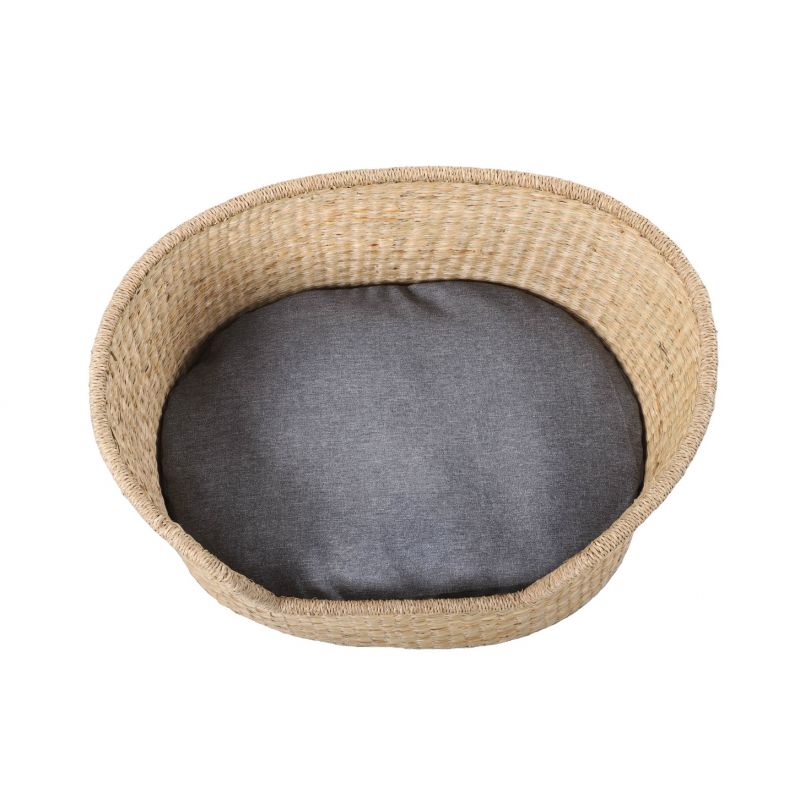 Panier rond ATLAS pour chien et chat en jonc de mer coussin gris