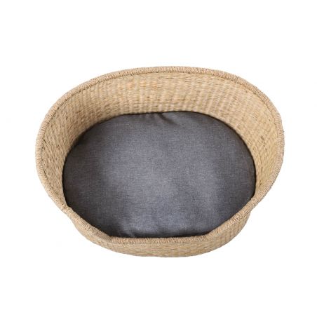 Panier rond ATLAS pour chien et chat en jonc de mer coussin gris