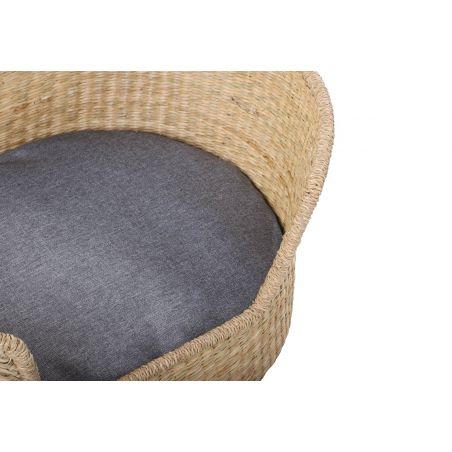 Panier rond ATLAS pour chien et chat en jonc de mer coussin gris