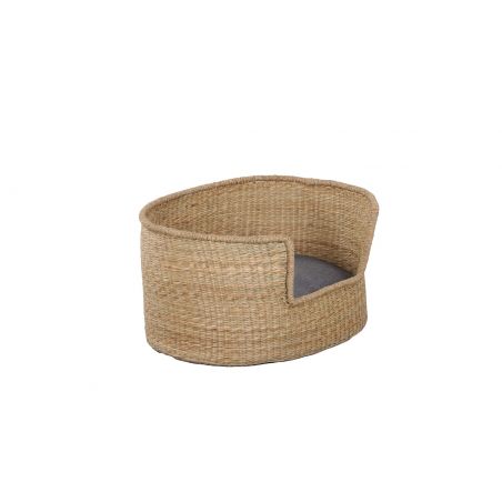 Panier rond ATLAS pour chien et chat en jonc de mer coussin gris