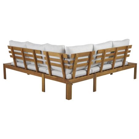 Salon de jardin AUGUSTANAT en bois d’acacia 5 places coussins beige