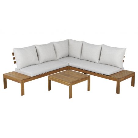 Salon de jardin AUGUSTANAT en bois d’acacia 5 places coussins beige