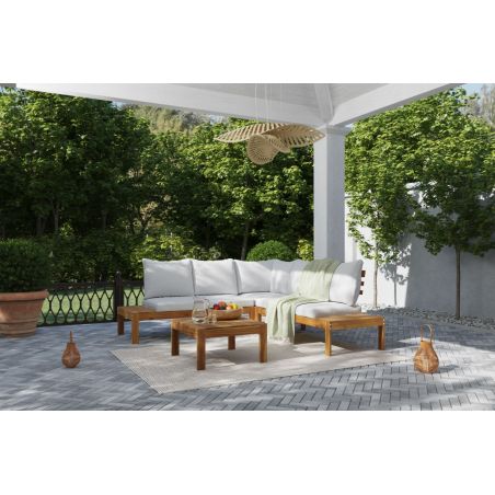 Salon de jardin AUGUSTANAT en bois d’acacia 5 places coussins beige