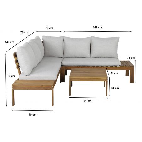 Salon de jardin AUGUSTA en bois d’acacia 5 places coussins beige