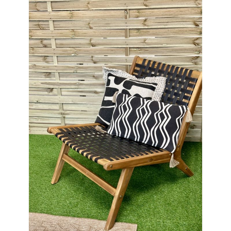 Fauteuil de jardin HAZEL en bois d'acacia et résine tressée noire
