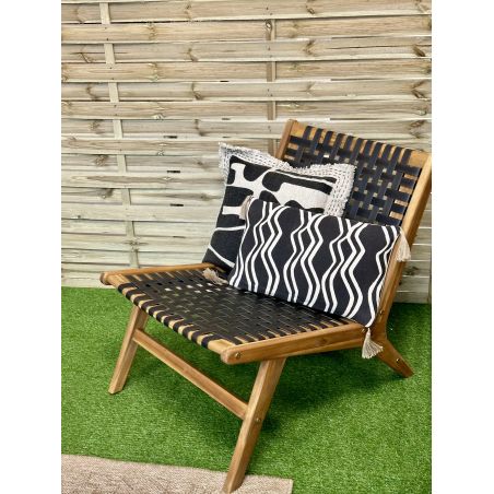 Fauteuil de jardin HAZEL en bois d'acacia et résine tressée noire