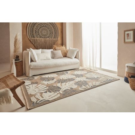Tapis MOOREA bleu et blanc aspect jute 120x170cm