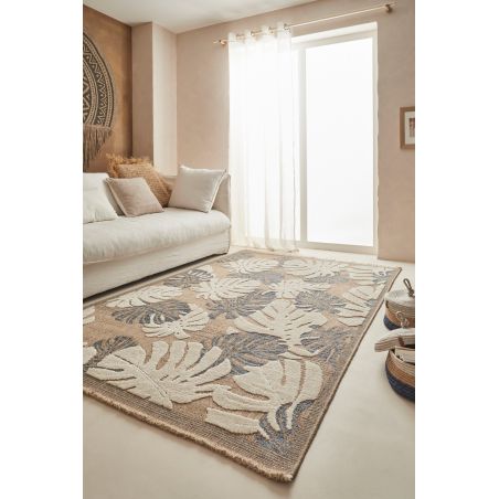 Tapis MOOREA bleu et blanc aspect jute 120x170cm