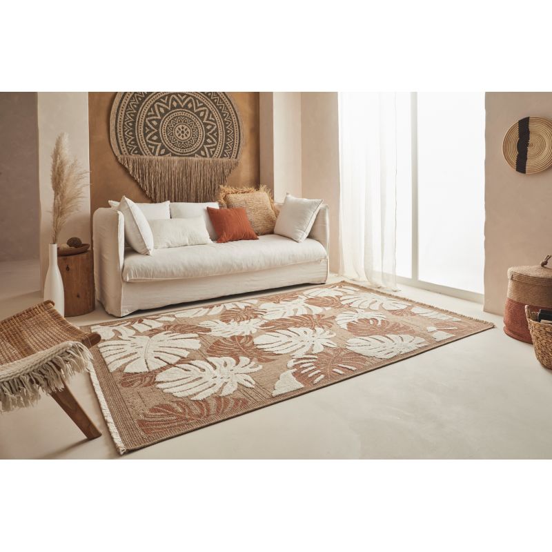 Tapis MOOREA terracotta et blanc aspect jute 160x230cm