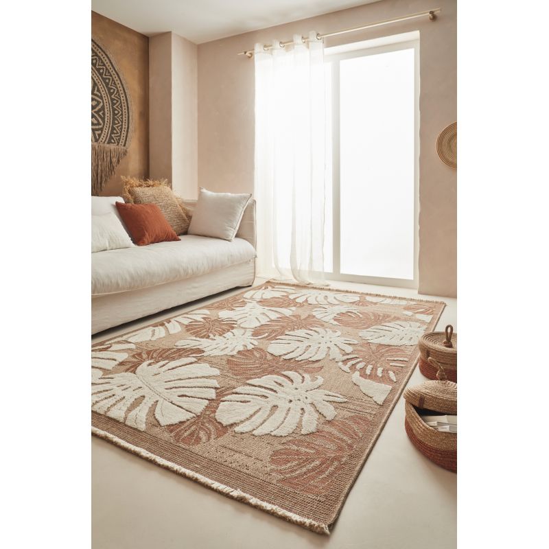 Tapis MOOREA terracotta et blanc aspect jute 160x230cm