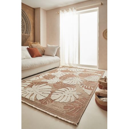 Tapis MOOREA terracotta et blanc aspect jute 160x230cm