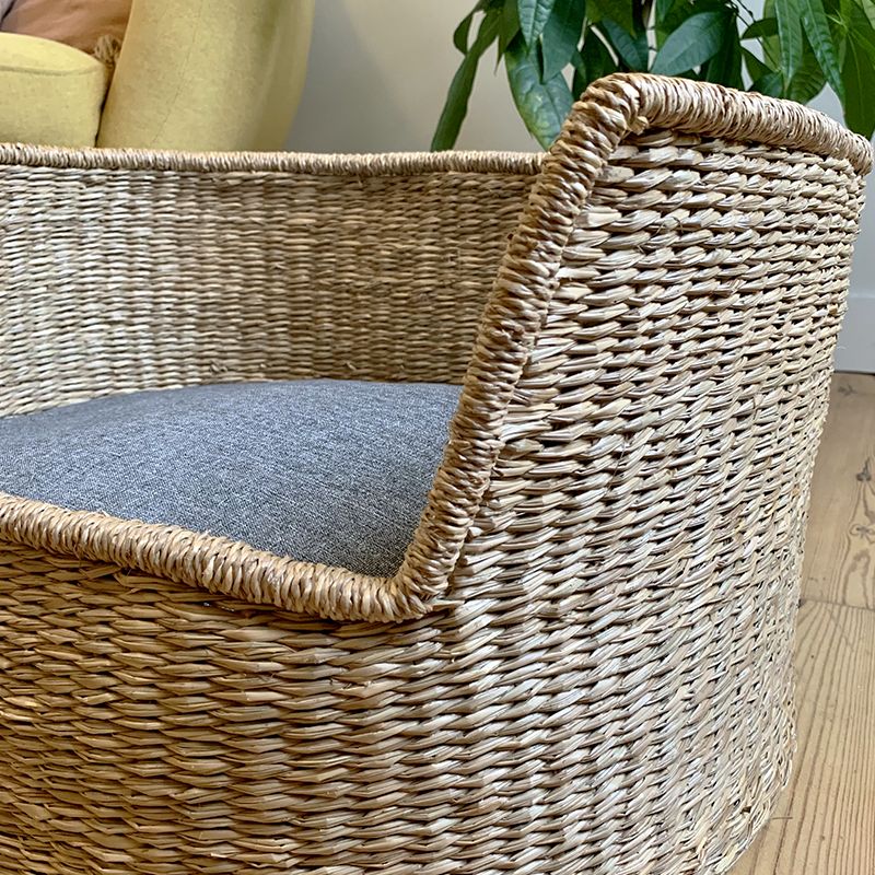 Panier ovale ATLAS pour chien et chat en jonc de mer coussin gris