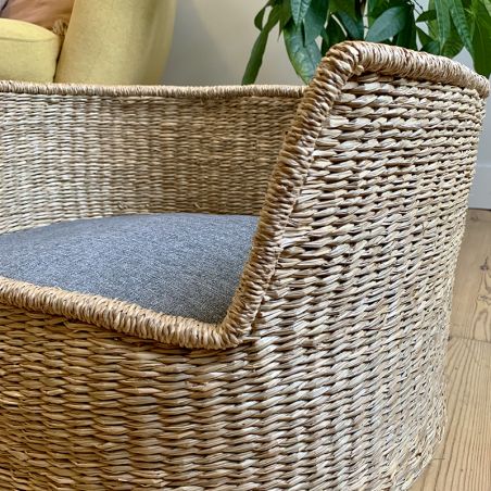 Panier ovale ATLAS pour chien et chat en jonc de mer coussin gris