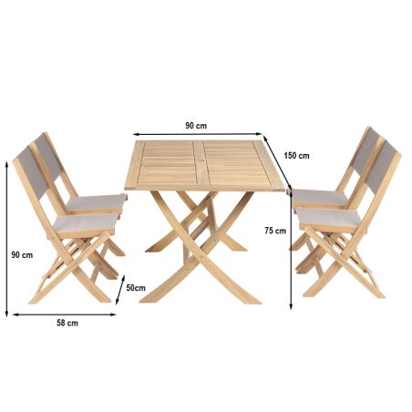 Ensemble table et chaises de jardin RIMINI 4 places en bois d'acacia et textilène taupe
