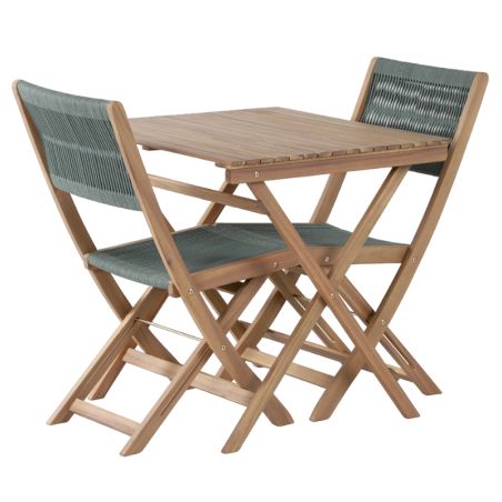 Ensemble repas AMILA 2 places en bois d'acacia et corde verte