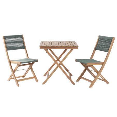Ensemble repas AMILA 2 places en bois d'acacia et corde verte