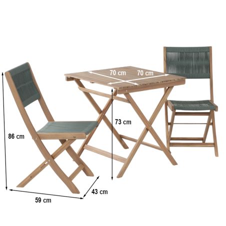 Ensemble repas AMILA 2 places en bois d'acacia et corde verte