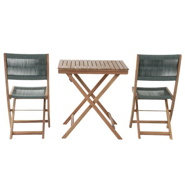 Ensemble repas AMILA 2 places en bois d'acacia et corde verte