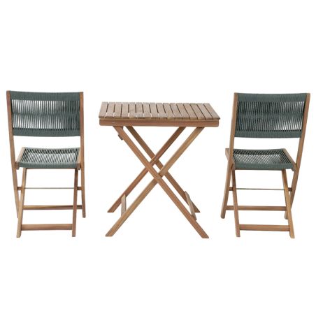 Ensemble repas AMILA 2 places en bois d'acacia et corde verte