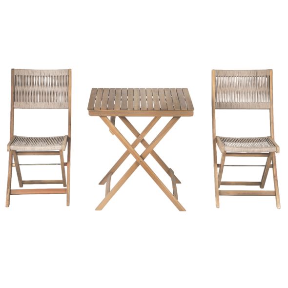 Ensemble repas AMILA 2 places en bois d'acacia et corde beige