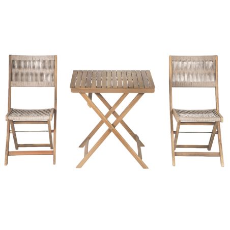 Ensemble repas AMILA 2 places en bois d'acacia et corde beige