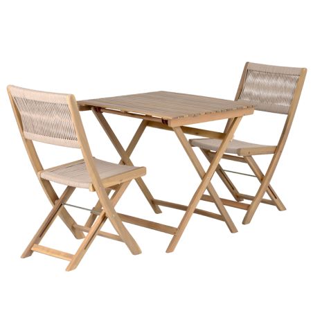 Ensemble repas AMILA 2 places en bois d'acacia et corde beige