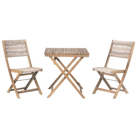 Ensemble repas AMILA 2 places en bois d'acacia et corde beige
