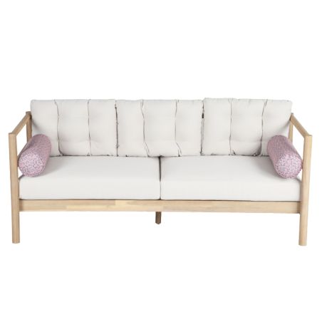 Canapé de jardin SAMOA 3 places en bois d'acacia blanchi avec coussins beige