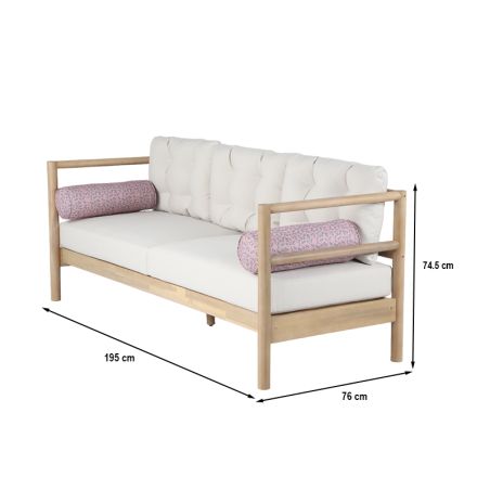 Canapé de jardin SAMOA 3 places en bois d'acacia blanchi avec coussins beige