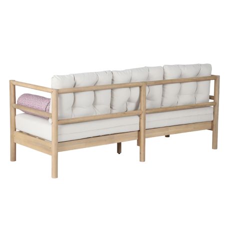 Canapé de jardin SAMOA 3 places en bois d'acacia blanchi avec coussins beige